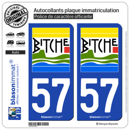 2 Autocollants plaque immatriculation Auto 57 Bitche - Commune