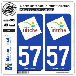 2 Autocollants plaque immatriculation Auto 57 Bitche - Tourisme