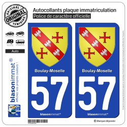 2 Autocollants plaque immatriculation Auto 57 Boulay-Moselle - Armoiries