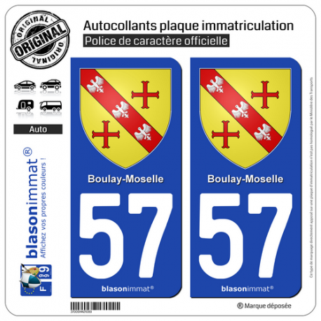 2 Autocollants plaque immatriculation Auto 57 Boulay-Moselle - Armoiries