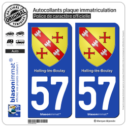 2 Autocollants plaque immatriculation Auto 57 Halling-lès-Boulay - Armoiries