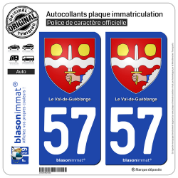 2 Autocollants plaque immatriculation Auto 57 Le Val-de-Guéblange - Armoiries