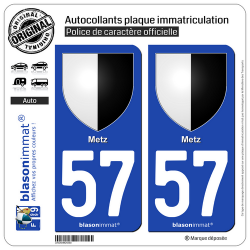 2 Autocollants plaque immatriculation Auto 57 Metz - Armoiries