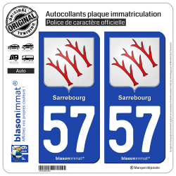 2 Autocollants plaque immatriculation Auto 57 Sarrebourg - Armoiries