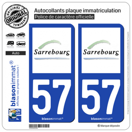 2 Autocollants plaque immatriculation Auto 57 Sarrebourg - Ville