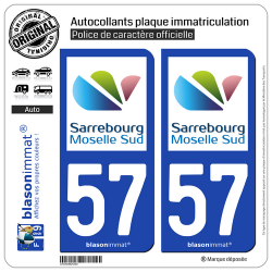 2 Autocollants plaque immatriculation Auto 57 Sarrebourg - Agglo