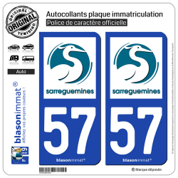 2 Autocollants plaque immatriculation Auto 57 Sarreguemines - Ville