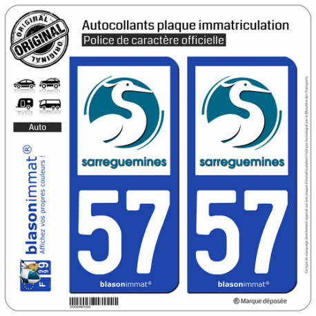 2 Autocollants plaque immatriculation Auto 57 Sarreguemines - Ville