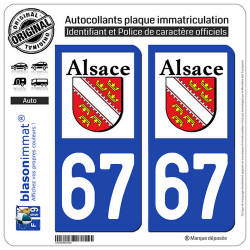 2 Autocollants plaque immatriculation Auto 67 Alsace - LogoType