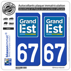 2 Autocollants plaque immatriculation Auto 67 Grand Est - LogoType