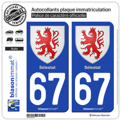 2 Autocollants plaque immatriculation Auto 67 Sélestat - Armoiries