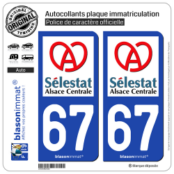 2 Autocollants plaque immatriculation Auto 67 Sélestat - Ville