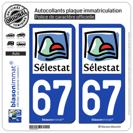 2 Autocollants plaque immatriculation Auto 67 Sélestat - Agglo