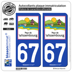 2 Autocollants plaque immatriculation Auto 67 Wissembourg - Pays