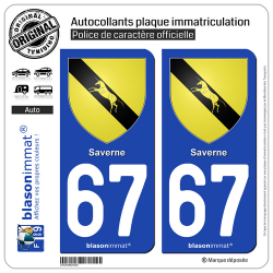 2 Autocollants plaque immatriculation Auto 67 Saverne - Armoiries