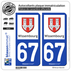 2 Autocollants plaque immatriculation Auto 67 Wissembourg - Ville