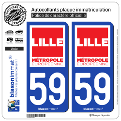 2 Autocollants plaque immatriculation Auto 59 Lille - Métropole