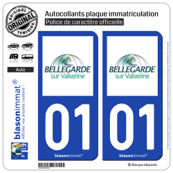 2 Autocollants plaque immatriculation Auto 01 Bellegarde-sur-Valserine - Ville