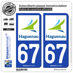 2 Autocollants plaque immatriculation Auto 67 Haguenau - Agglo