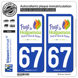 2 Autocollants plaque immatriculation Auto 67 Haguenau - Tourisme