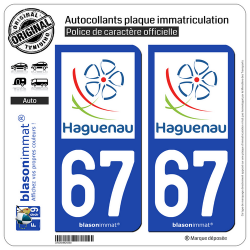 2 Autocollants plaque immatriculation Auto 67 Haguenau - Ville