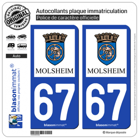 2 Autocollants plaque immatriculation Auto 67 Molsheim - Ville