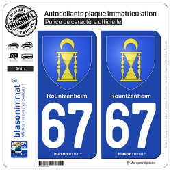 2 Autocollants plaque immatriculation Auto 67 Rountzenheim - Armoiries