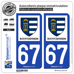 2 Autocollants plaque immatriculation Auto 67 Rountzenheim - Commune