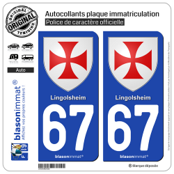 2 Autocollants plaque immatriculation Auto 67 Lingolsheim - Armoiries