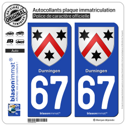 2 Autocollants plaque immatriculation Auto 67 Durningen - Armoiries