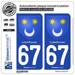 2 Autocollants plaque immatriculation Auto 67 Lutzelhouse - Armoiries