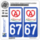 2 Autocollants plaque immatriculation Auto 67 Obernai - Ville