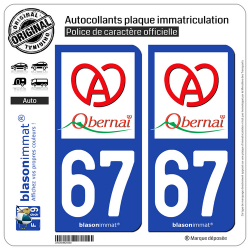 2 Autocollants plaque immatriculation Auto 67 Obernai - Ville