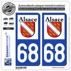 2 Autocollants plaque immatriculation Auto 68 Alsace - LogoType