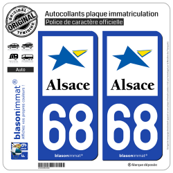 2 Autocollants plaque immatriculation Auto 68 Alsace - Région
