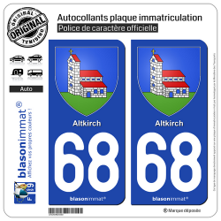 2 Autocollants plaque immatriculation Auto 68 Altkirch - Armoiries