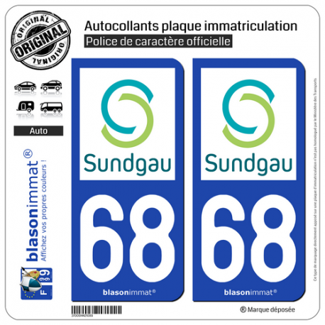 2 Autocollants plaque immatriculation Auto 68 Altkirch - Agglo