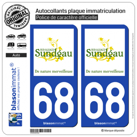 2 Autocollants plaque immatriculation Auto 68 Altkirch - Tourisme