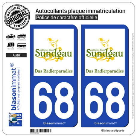 2 Autocollants plaque immatriculation Auto 68 Altkirch - Tourisme II