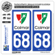 2 Autocollants plaque immatriculation Auto 68 Colmar - Ville