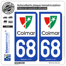 2 Autocollants plaque immatriculation Auto 68 Colmar - Ville