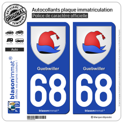 2 Autocollants plaque immatriculation Auto 68 Guebwiller - Armoiries