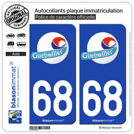 2 Autocollants plaque immatriculation Auto 68 Guebwiller - Ville