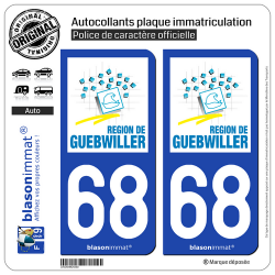 2 Autocollants plaque immatriculation Auto 68 Guebwiller - Agglo