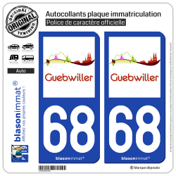 2 Autocollants plaque immatriculation Auto 68 Guebwiller - Tourisme