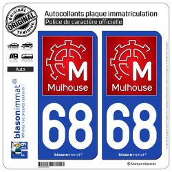2 Autocollants plaque immatriculation Auto 68 Mulhouse - Ville