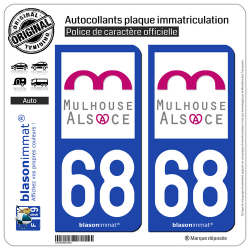 2 Autocollants plaque immatriculation Auto 68 Mulhouse - Agglo