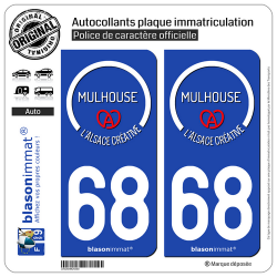 2 Autocollants plaque immatriculation Auto 68 Mulhouse - Tourisme