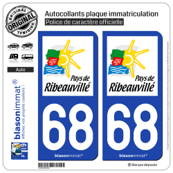 2 Autocollants plaque immatriculation Auto 68 Ribeauvillé - Agglo