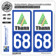 2 Autocollants plaque immatriculation Auto 68 Thann - Ville